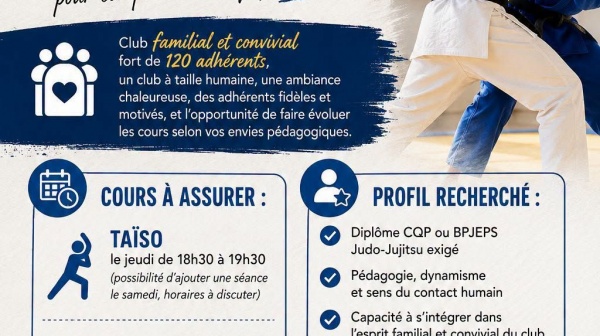LE JUDO CLUB QUESNOY SUR DEULE CHERCHE UN PROFESSEUR